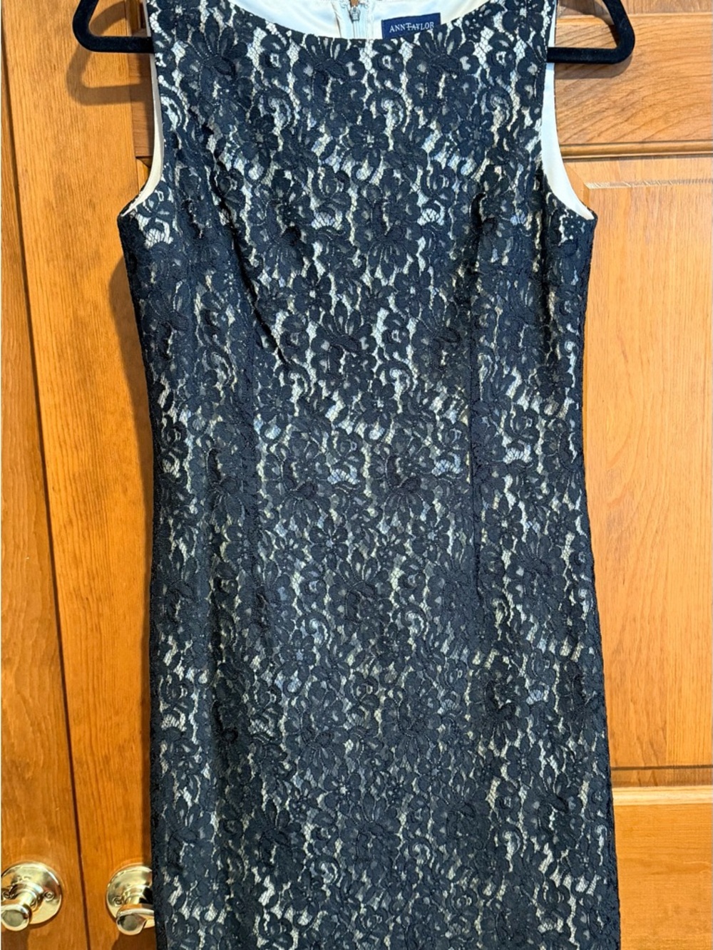 Ann Taylor Black Lace Midi Dress with Cream Underlay